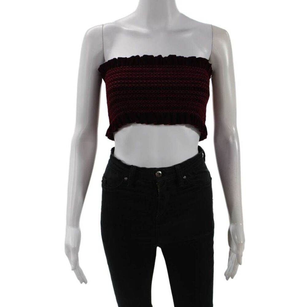 Petersyn Women Cropped Sleeveless Red Polyester Bohemian Top Size S